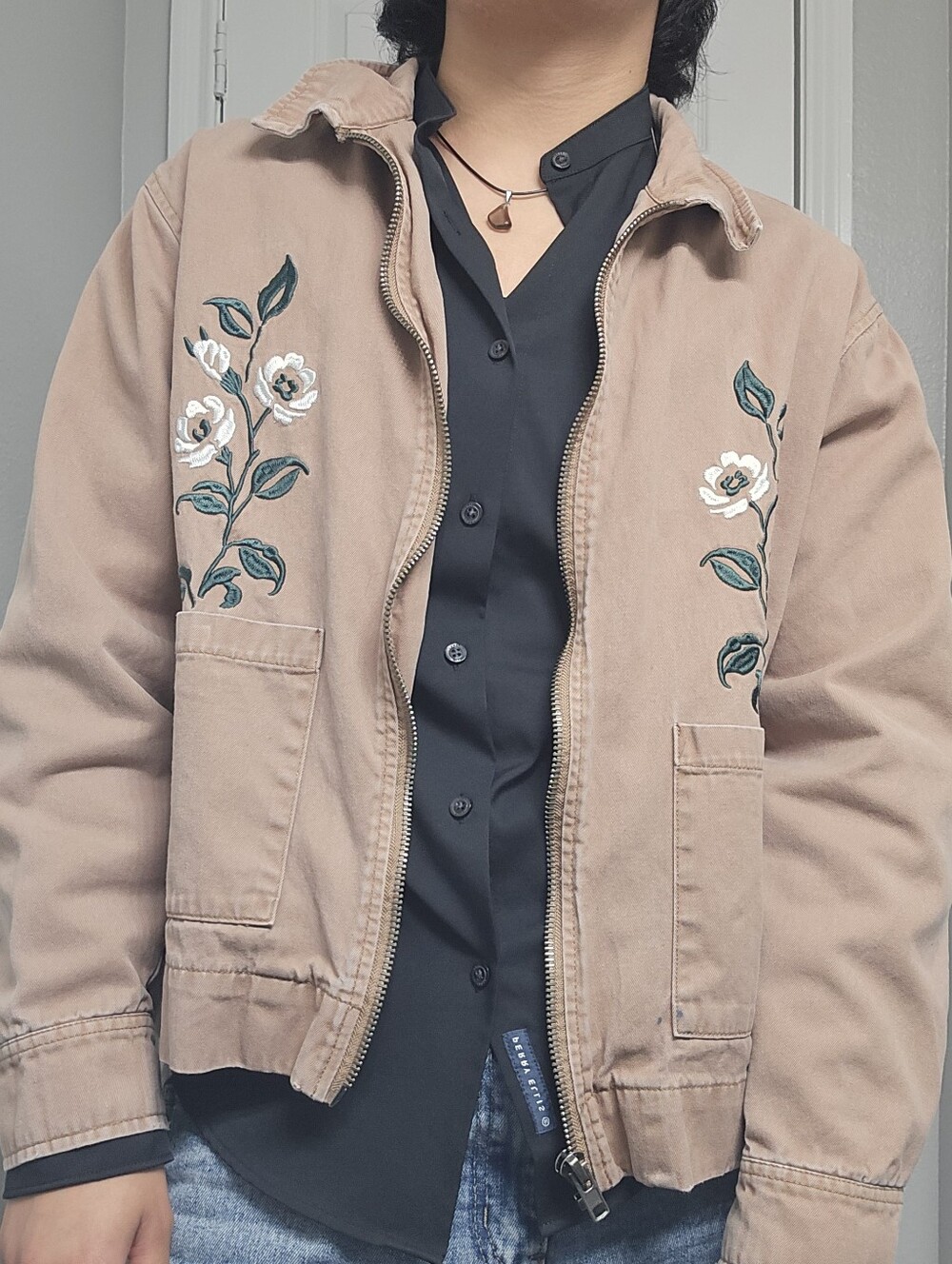 PacSun Women's Embroidered Floral Utility Jacket - Brown